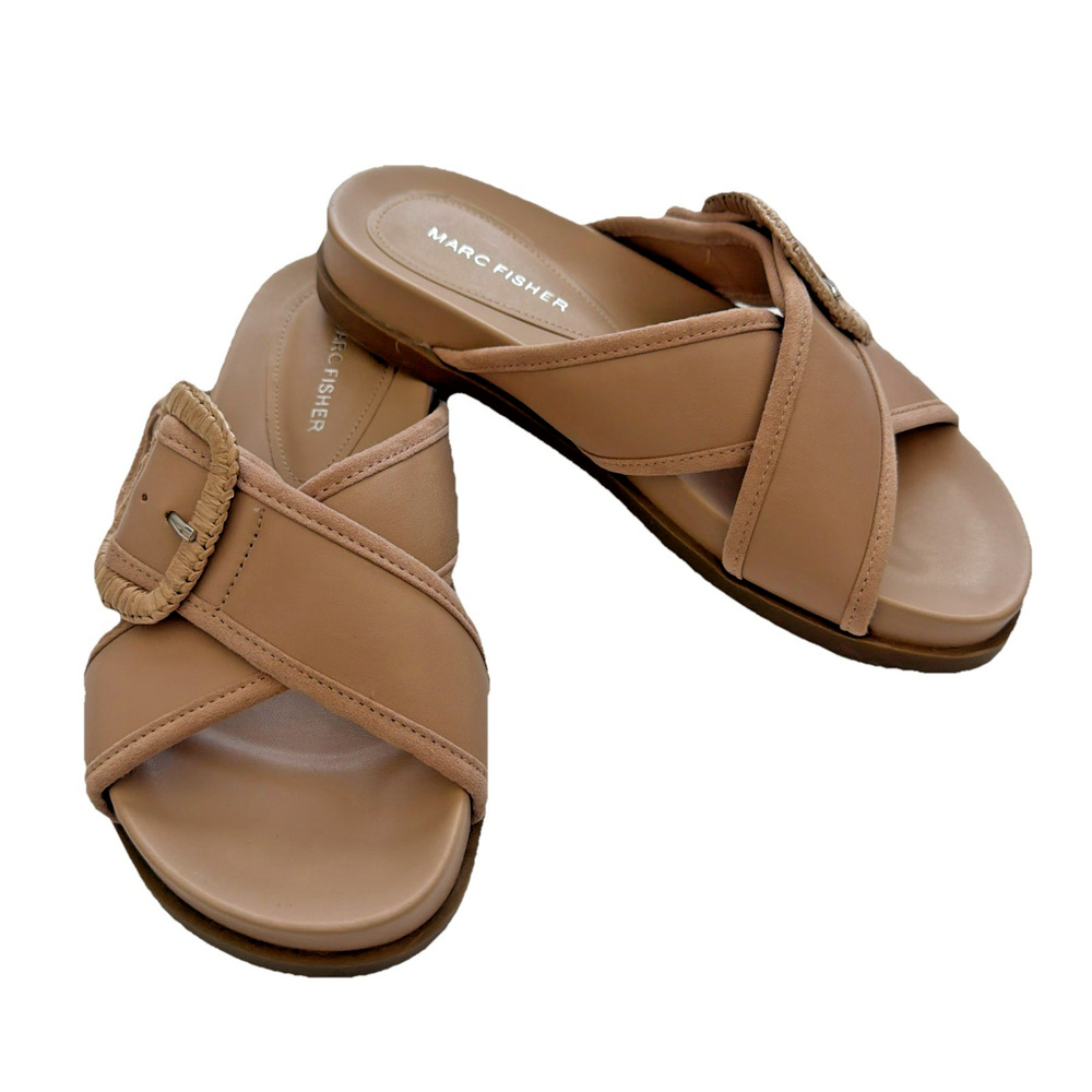 Marc Fisher Hazaia Sandal Womens Size 7 Nude Slip On Open Toe Man-Made Material